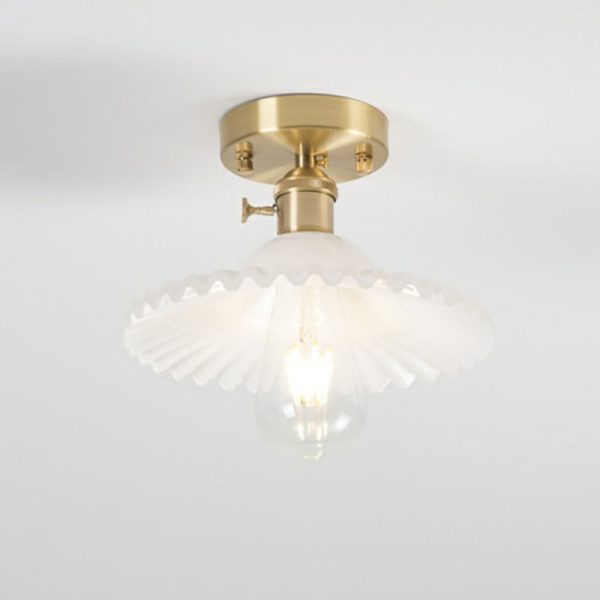 Japanese Vintage Glass Brass Lotus 1-Light Semi-Flush Mount Ceiling Light - Image 22