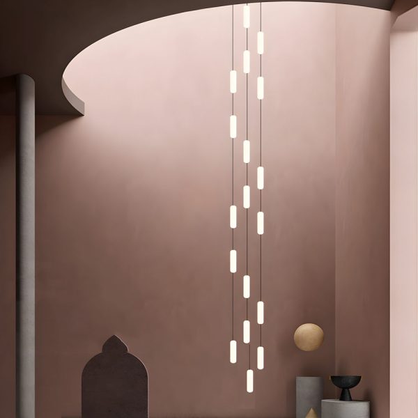 White Long Tube Multi Light Staircase Chandelier - Image 8