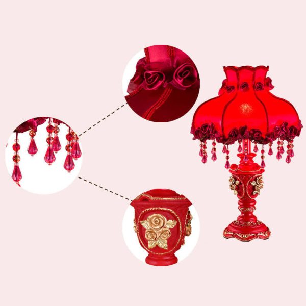 European Wedding Red Fabric Tassel Resin 1-Light Table Lamp - Image 5