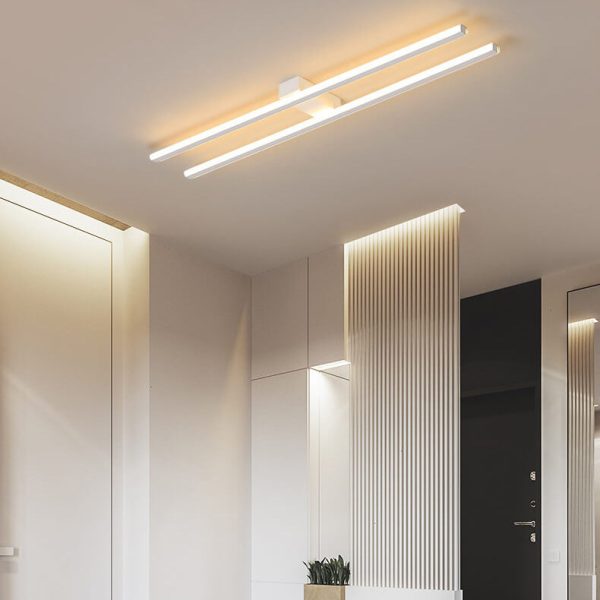 Modern Minimalist Geometric Dual Straight Line LED Semi-Flush Mount Ceiling Light For Hallway - Image 12
