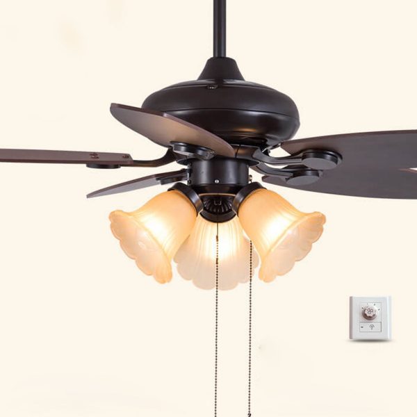 European Vintage Bell Shade Downrods Ceiling Fan Light - Image 5