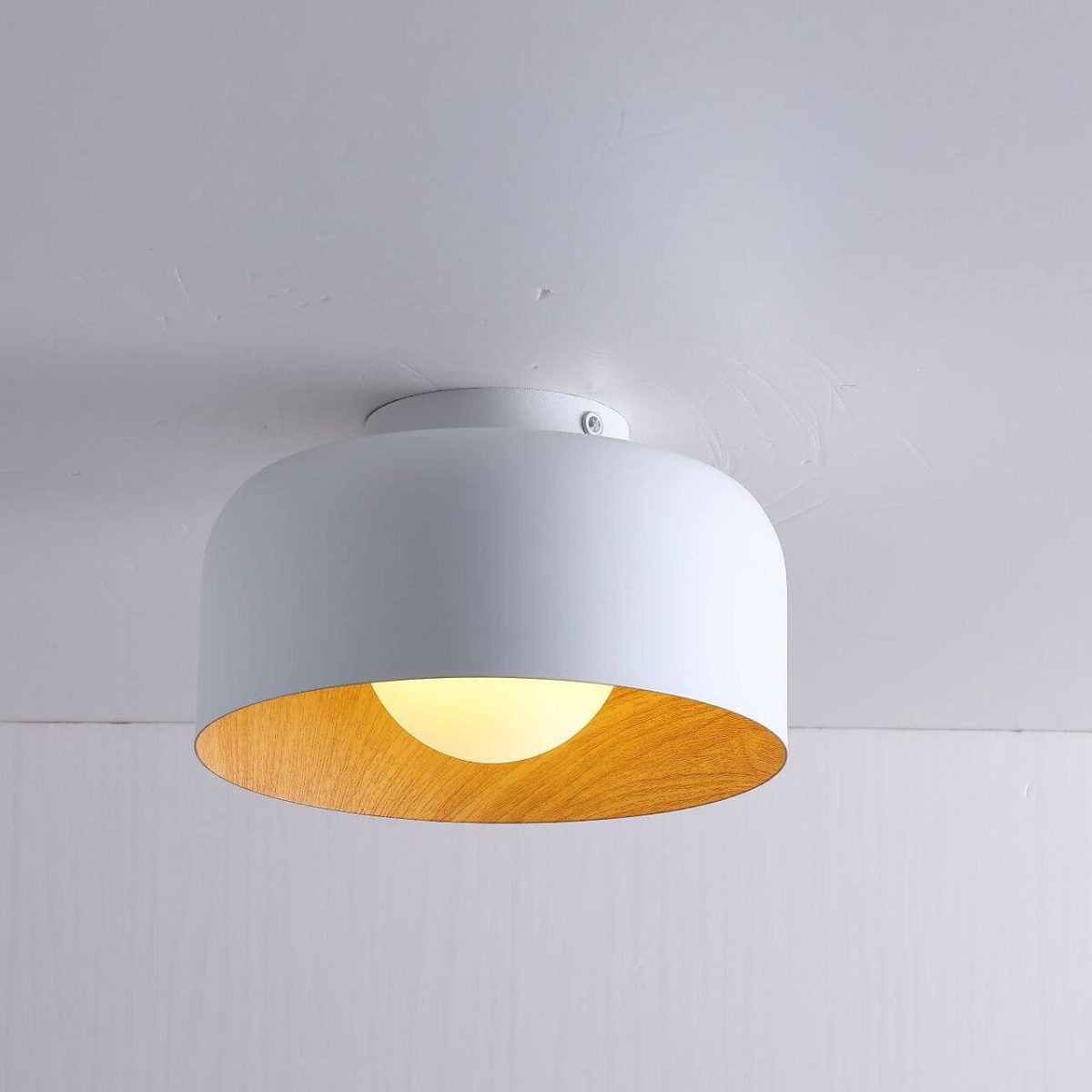 Minimalist Dome Wood Grain Iron 1-Light Semi- Flush Mount Ceiling - Image 4