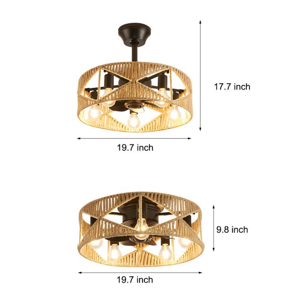 20-in Hemp Rope-Woven Caged Ceiling Fan with Light and Remote, 6-Speed - Image 10