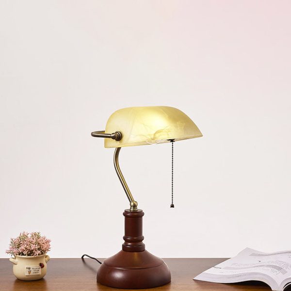 Vintage Solid Wood Glass Bank Zipper 1-Light Table Lamp - Image 5