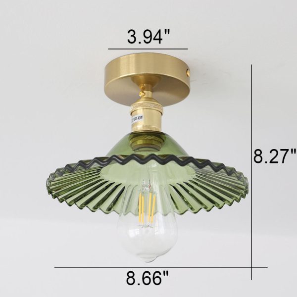 Japanese Vintage Glass Brass Lotus 1-Light Semi-Flush Mount Ceiling Light - Image 11