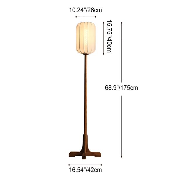 Japanese Zen Rosewood Base Silk Lantern Shade 1-Light Standing Floor Lamp - Image 4