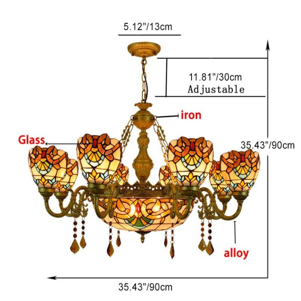 Traditional Tiffany Bead Dome Baroque Iron Glass Alloy 8/11 Light Chandeliers For Living Room - Image 5