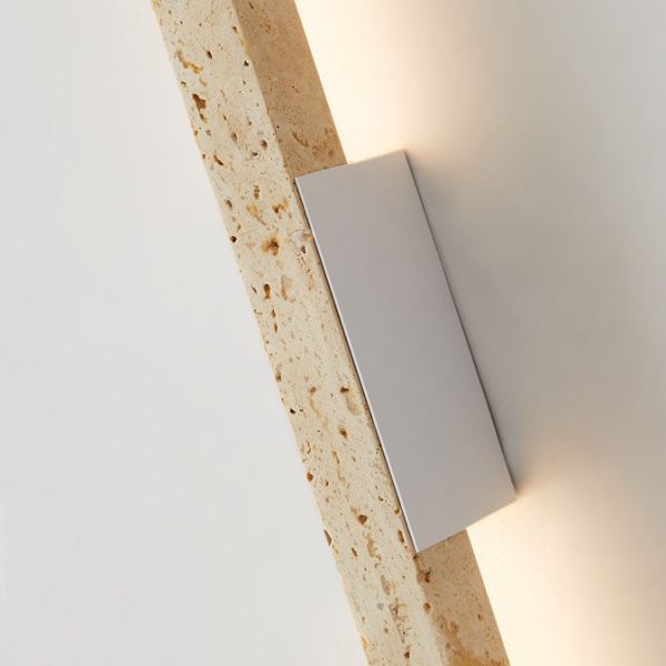 Japanese Wabi-Sabi Yellow Travertine Wood Long Strip LED Wall Sconce Lamp - Image 9