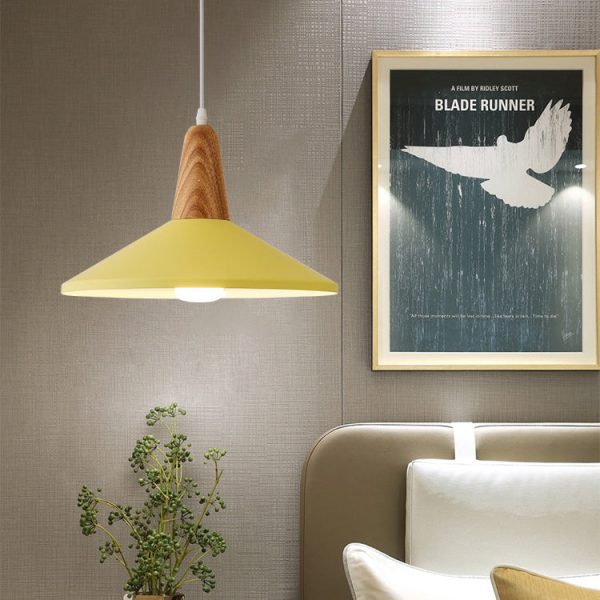 Nordic Minimalist Macaron Solid Color Aluminum Wood 1-Light Pendant Light - Image 14