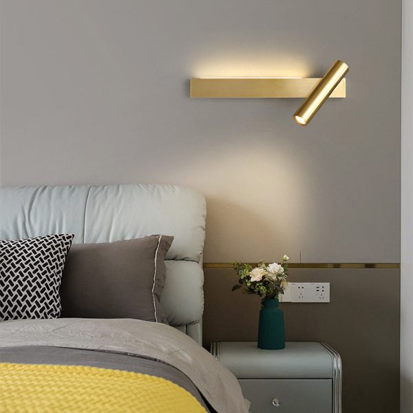 Modern Luxury Rectangle Cylinder Full Copper LED Wall Sconce Lamp For Bedroom - Image 2