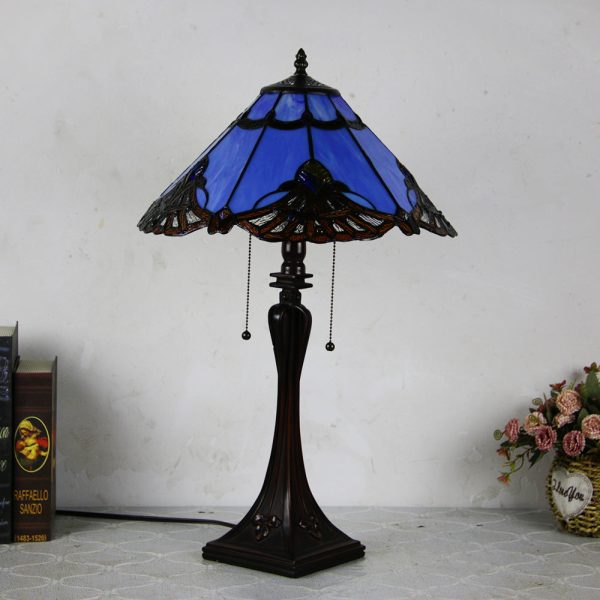 Tiffany Mediterranean Stained Glass Cone Pull Cord 2-Light Table Lamp - Image 16