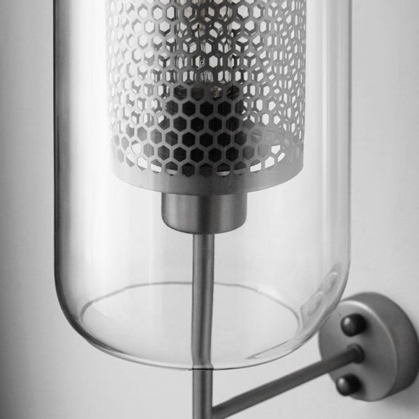 Contemporary Industrial Cylinder Glass Shade Iron Finish Frame 1-Light Wall Sconce Lamp For Bedroom - Image 7