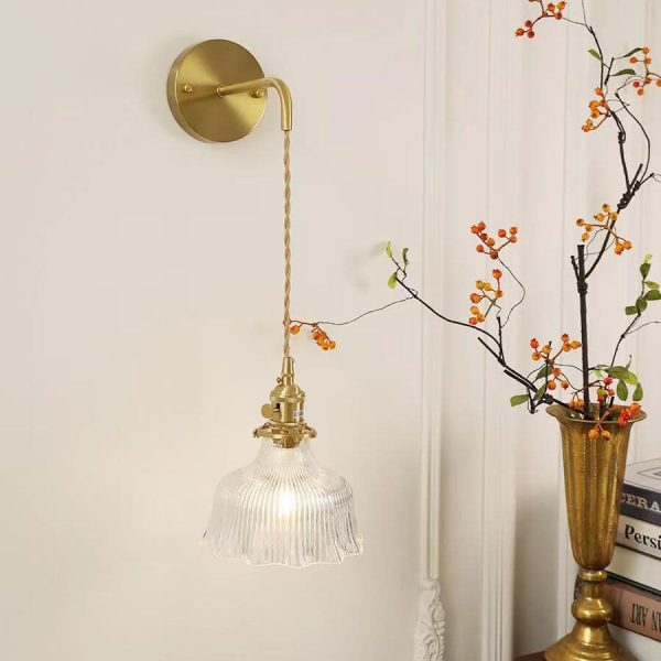Nordic Modern Minimalist Flower Copper Glass 1-Light Wall Sconce Lamp - Image 2