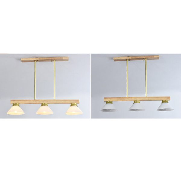 Nordic Solid Wood Cone Glass Shade 3/4 Light Island Light Chandelier - Image 25
