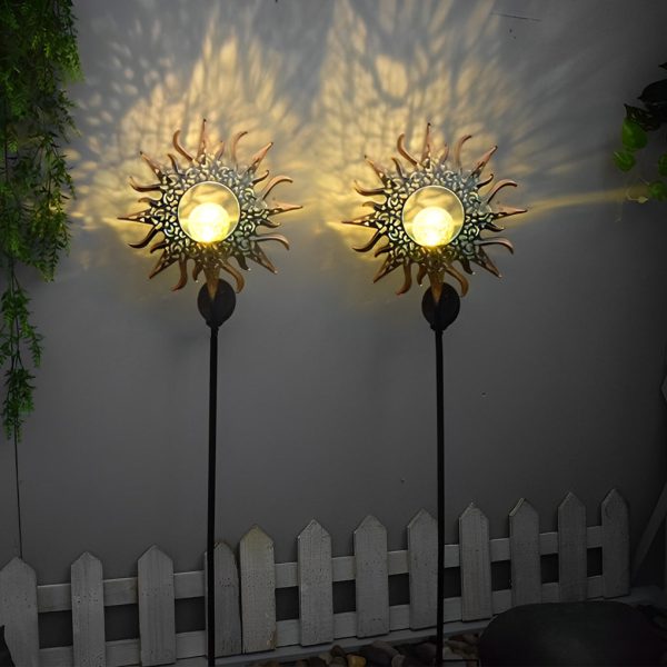 Mystical Moon & Sun Flame Iron Hollow Projector Solar Garden Light - Image 7