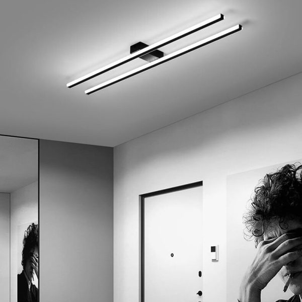 Modern Minimalist Geometric Dual Straight Line LED Semi-Flush Mount Ceiling Light For Hallway - Image 13