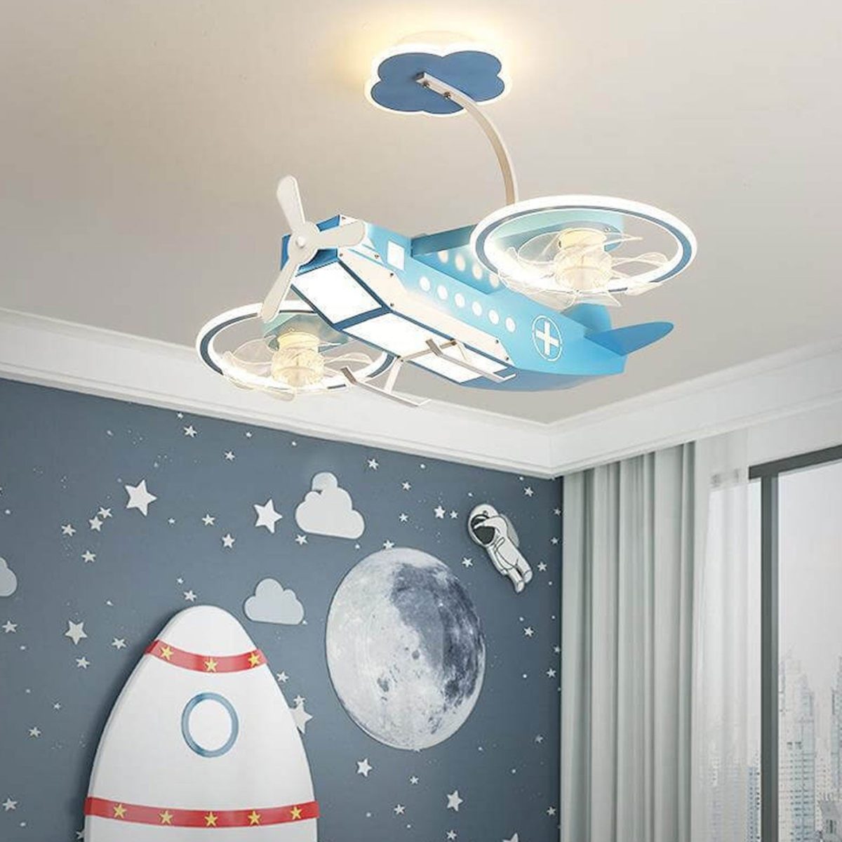 Creative Cartoon Aircraft Kids Flush Mount Ceiling Fan Light - Image 16