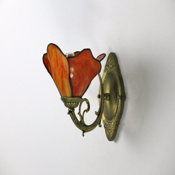 Vintage Tiffany Petals Stained Glass 1-Light Wall Sconce Lamp - Image 17