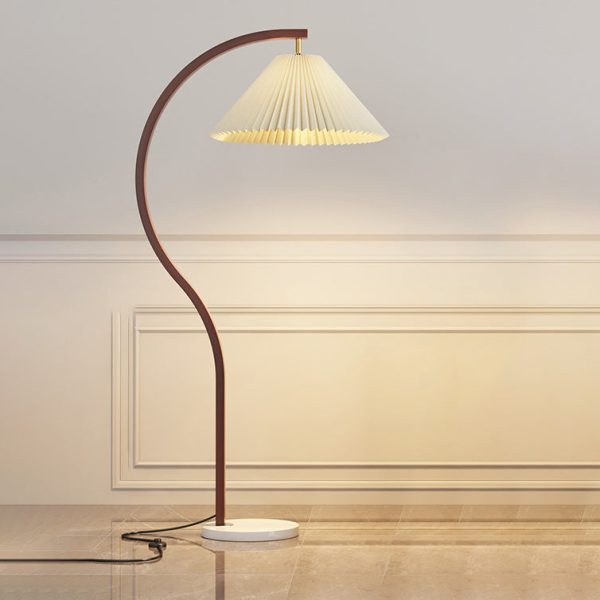 Japanese Minimalist Pleated Fabric Curved Iron 1-Light Standing Floor Lamp - Image 4