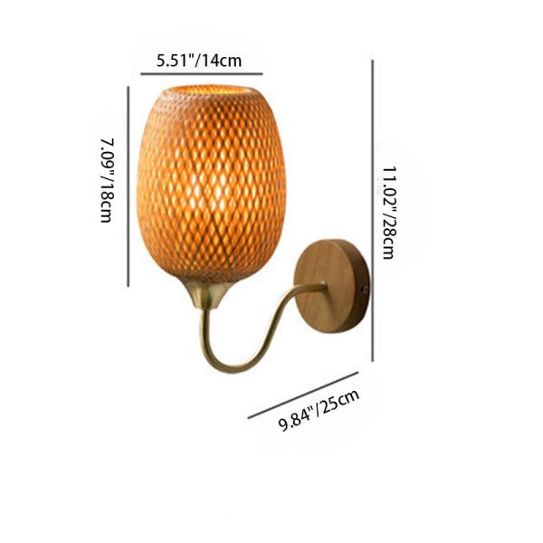 Modern Bamboo Weaving Handwoven Round Lampshade 1-Light Wall Sconce Lamp - Image 3