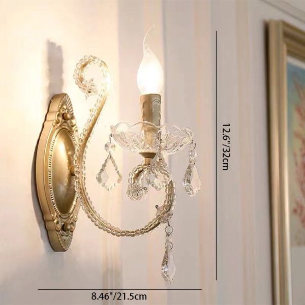 European Vintage Crystal Candelabra 1/2 Light Wall Sconce Lamp - Image 4