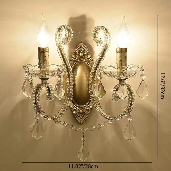 European Vintage Crystal Candelabra 1/2 Light Wall Sconce Lamp - Image 5