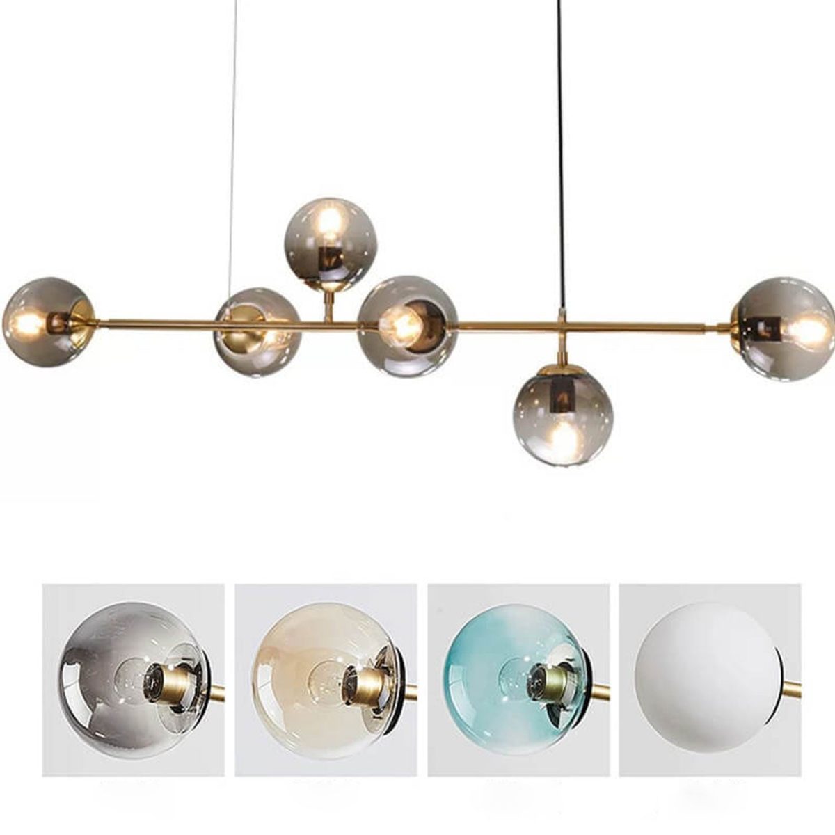 Modern Minimalist Long Glass Round Globe Island Light 6-Light Chandelier - Image 18