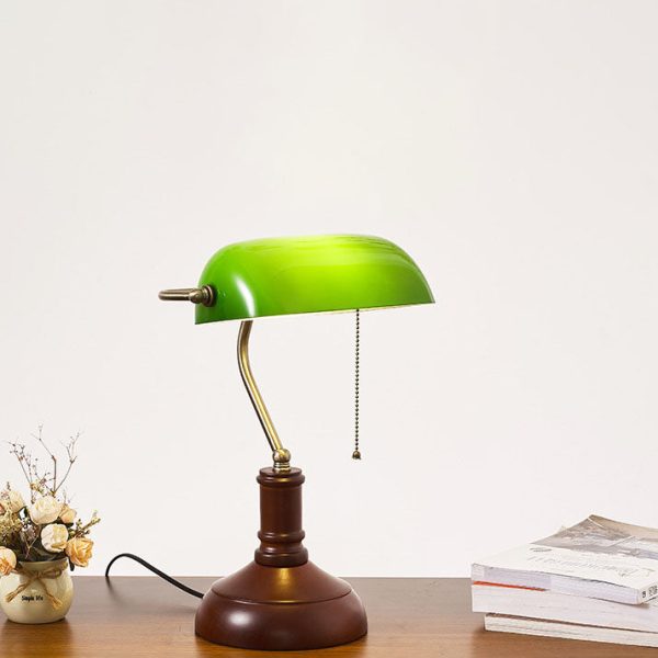Vintage Solid Wood Glass Bank Zipper 1-Light Table Lamp - Image 7