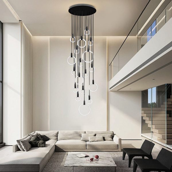 Minimalist Rings Stepless Dimming LED Nordic Duplex Stair Chandelier - Image 2