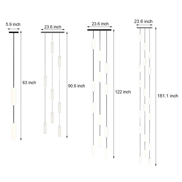 White Long Tube Multi Light Staircase Chandelier - Image 11