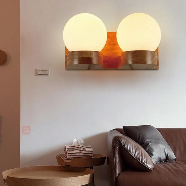 Nordic Modern Solid Wood Ball 1/2 Lights Wall Sconce Lamp - Image 6
