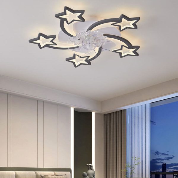Scandinavian Modern Star Line Iron Acrylic Plastic LED Flush Mount Ceiling Fan Light - Image 7