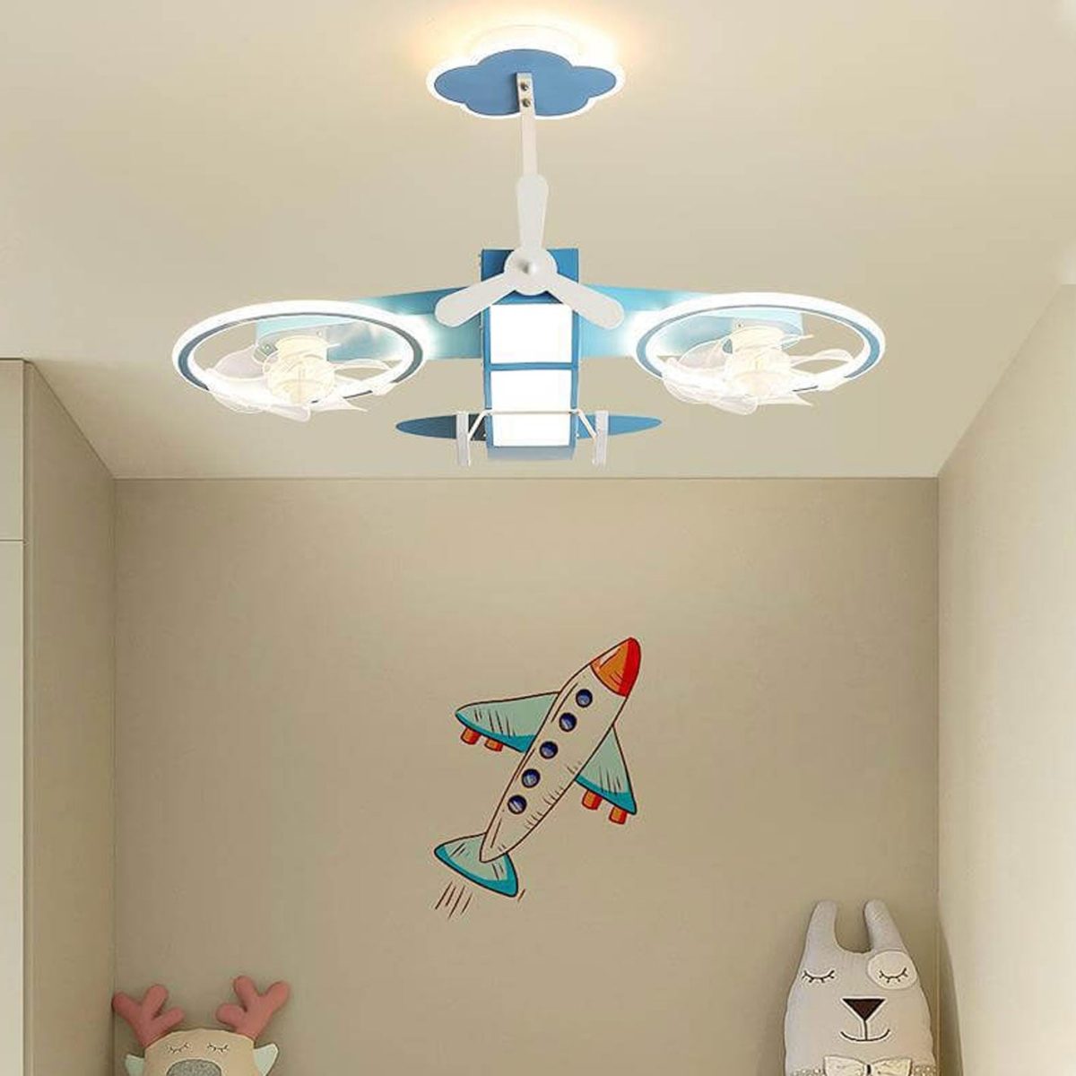 Creative Cartoon Aircraft Kids Flush Mount Ceiling Fan Light - Image 21