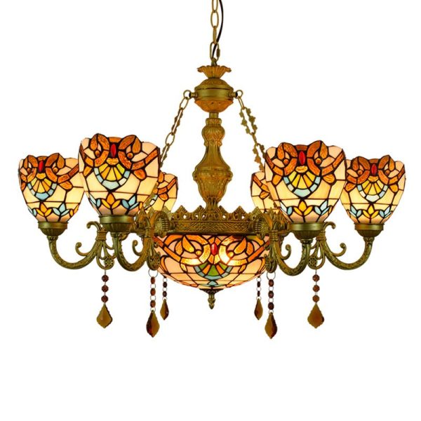 Traditional Tiffany Bead Dome Baroque Iron Glass Alloy 8/11 Light Chandeliers For Living Room - Image 16