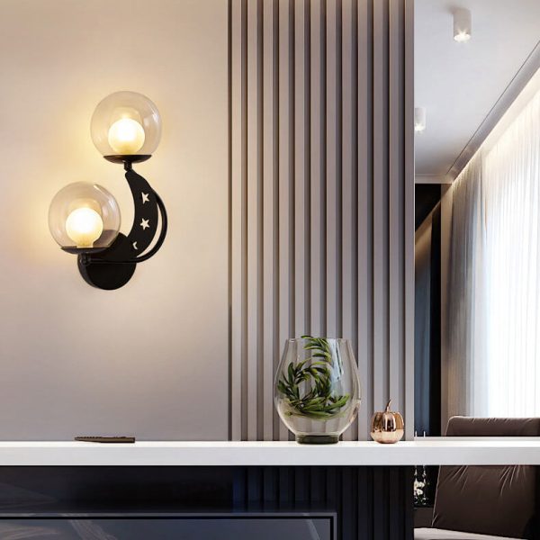 Nordic Creative Glass Globe Lampshade Moon Star Decoration Design 2-Light Wall Sconce Lamp - Image 23