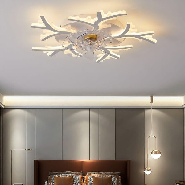 Scandinavian Modern Star Line Iron Acrylic Plastic LED Flush Mount Ceiling Fan Light - Image 2