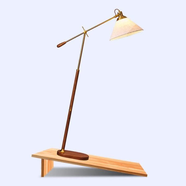 Nordic Vintage Fabric Cone Metal Ash Wood 1-Light Standing Floor Lamp - Image 12