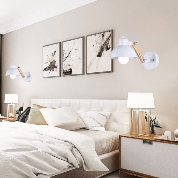 Modern Nordic Iron Semicircle Adjustable Wooden Lamp Arm 1-Light Wall Sconce Lamp - Image 15