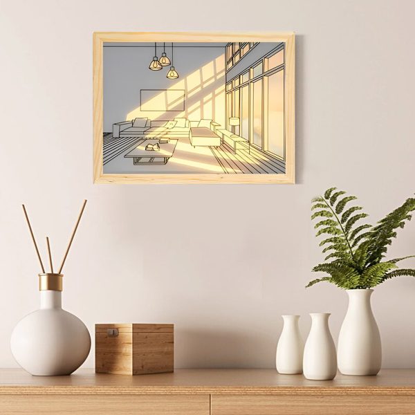 Wood Frame Ins Touch Control Dimmable LED Sunshine Painting Night Light - Image 9