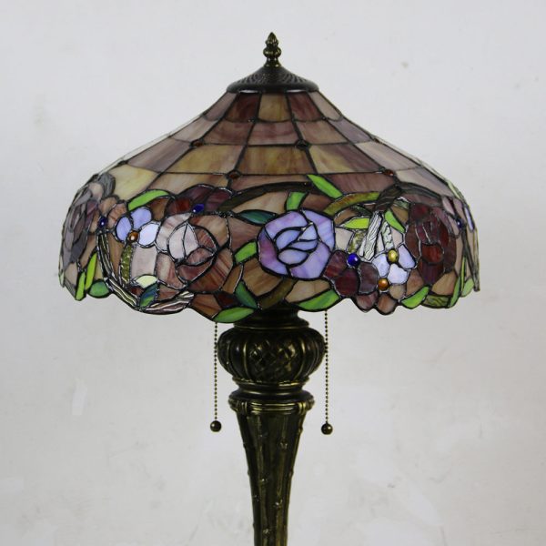 Traditional Tiffany Resin Glass Dome Hemispheric Flower 2-Light Table Lamp For Bedside - Image 17