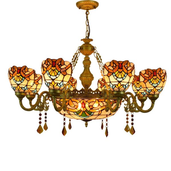 Traditional Tiffany Bead Dome Baroque Iron Glass Alloy 8/11 Light Chandeliers For Living Room - Image 17