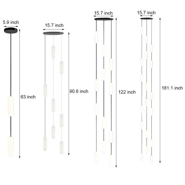 White Long Tube Multi Light Staircase Chandelier - Image 10