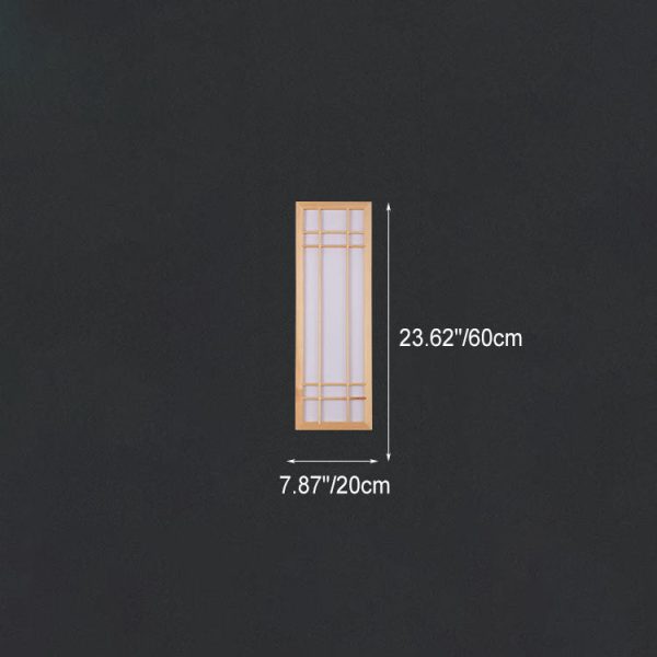 Traditional Japanese Rectangle Solid Wood Acrylic LED Wall Sconce Lamp For Bedroom - Image 6