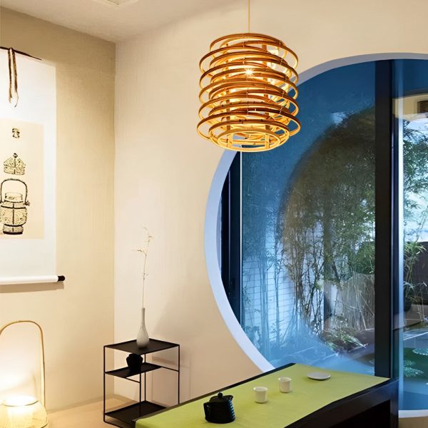 16'' Round Bamboo Pendant Light Farmhouse Pendant Light Living Room Lighting - Image 2