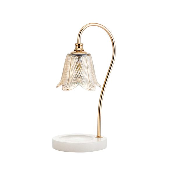Elegant Floral Glass Desk Lamp with Cup-Holder Base for Reading or Decor - Image 10