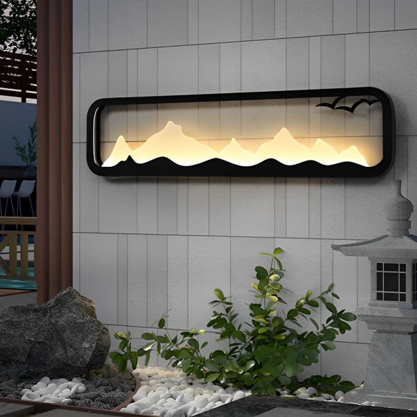 Rectangular Mountain Scenery LED Waterproof Black Outdoor Wall Lamp - Image 2