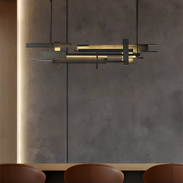 Long Irregular Metal Geometric Black Postmodern Dining Room Chandelier - Image 2