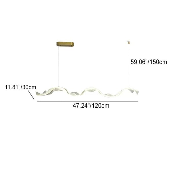 Contemporary Creative Rectangle Wave Ribbon Hardware Acrylic LED Island Light Chandelier For Dining Room - Image 5