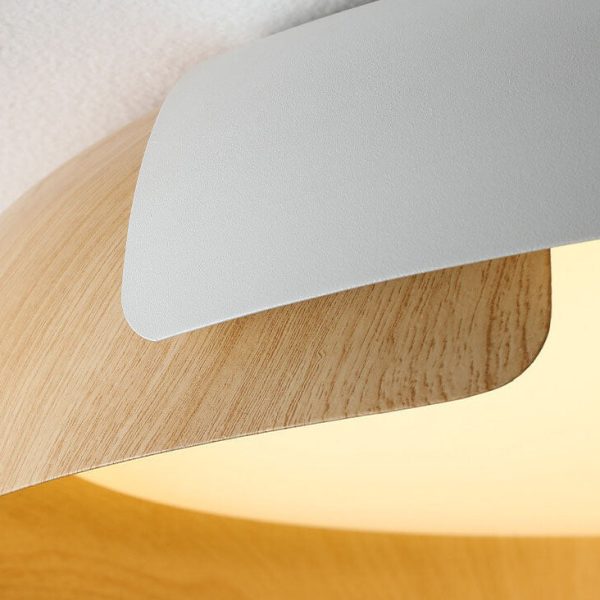 Minimalist Round Bowl Wood Grain LED Flush Mount Ceiling Light - Image 15