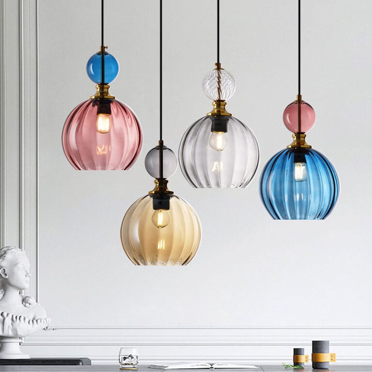 Danish Creative Stripes Glass Round 1/3 Light Chandelier - Image 1